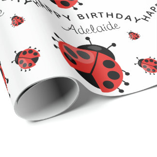 Cute Modern Red Ladybug Personalized Wrapping Paper