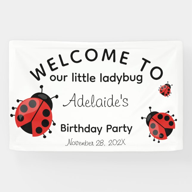 Cute Modern Red Ladybug Welcome to Birthday Banner (Horizontal)