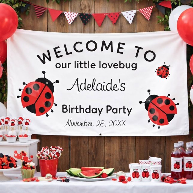 Cute Modern Red Lovebug Welcome to Birthday Banner (Creator Uploaded)