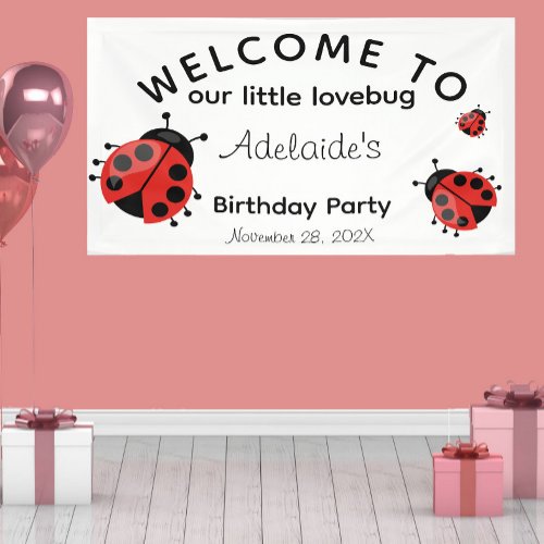 Cute Modern Red Lovebug Welcome to Birthday Banner