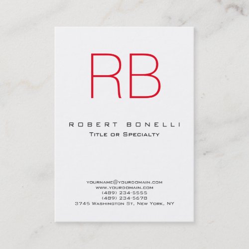 Cute Modern Red Monogram White Business Card