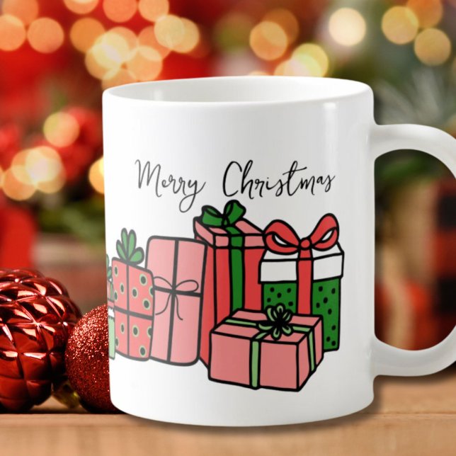 Cute Modern Red Pink Christmas Coffee Mug (Cute Unique Modern Script Red Pink Christmas Coffee Mug)