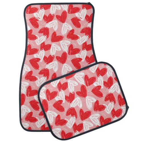 Cute Modern red pink white hearts pattern Car Mat