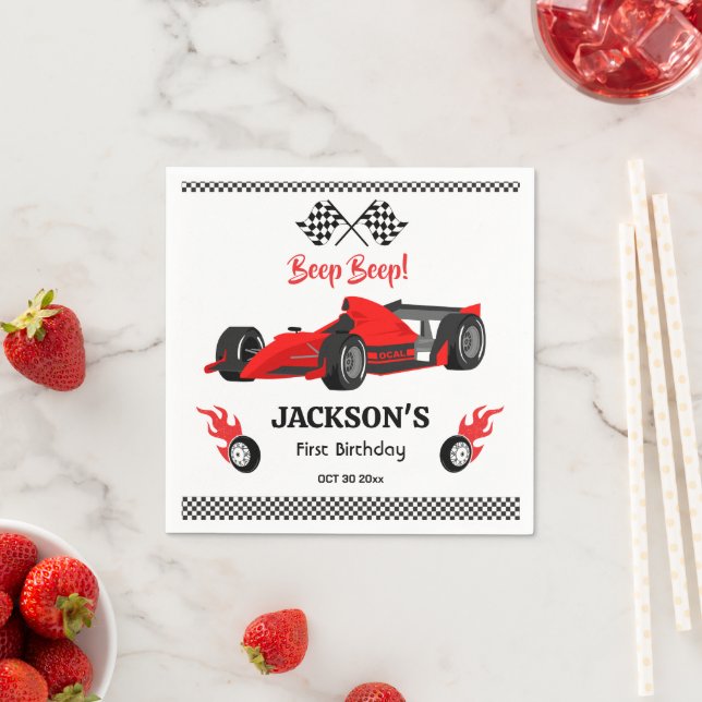 Cute modern Red Racing Car 1st birthday Party  Napkins (Insitu)