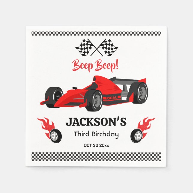 Cute modern Red Racing Car 3rd birthday Party  Napkins (Front)