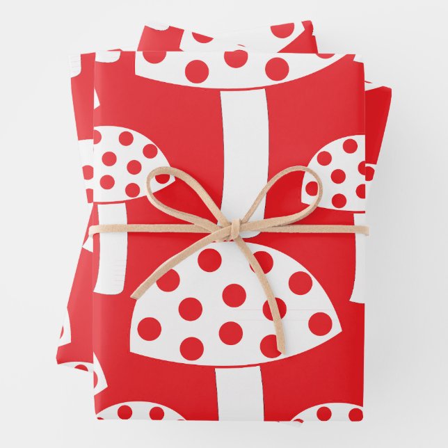 Cute Modern Red White Mushroom Pattern Wrapping Paper Sheets (In situ)