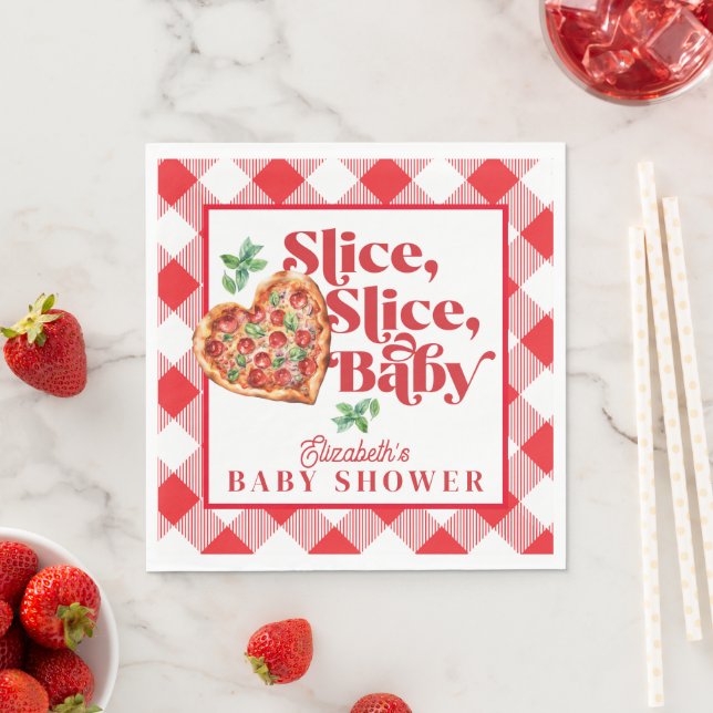 Cute Modern Red White Slice Slice Baby Shower Napkins (Insitu)