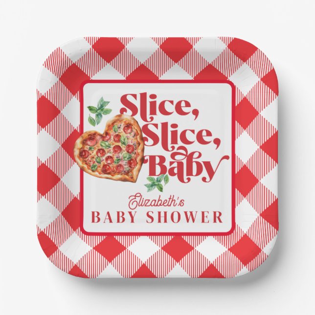 Cute Modern Red White Slice Slice Baby Shower Paper Plates (Front)