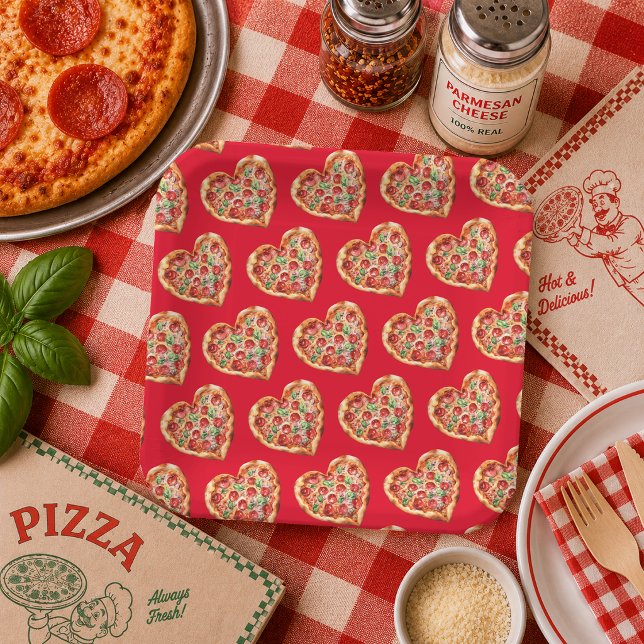 Cute Modern RedHeart Shaped Pizza Paper Plates (Cute Modern RedHeart Shaped Pizza Paper Plates)
