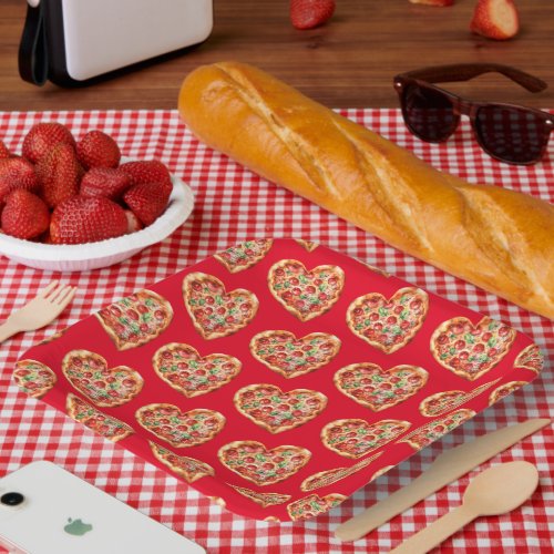 Cute Modern RedHeart Shaped Pizza Paper Plates