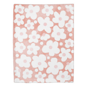 Cute Modern Retro Daisy Pastel Pink Terracotta Duvet Cover
