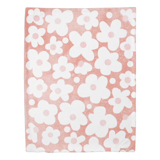 Cute Modern Retro Daisy Pastel Pink Terracotta  Duvet Cover (Front)