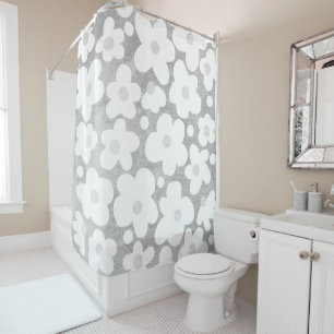 Cute Modern Retro Daisy Pattern Gray Shower Curtain