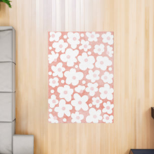 Cute Modern Retro Daisy Pattern Pink Terracotta Rug