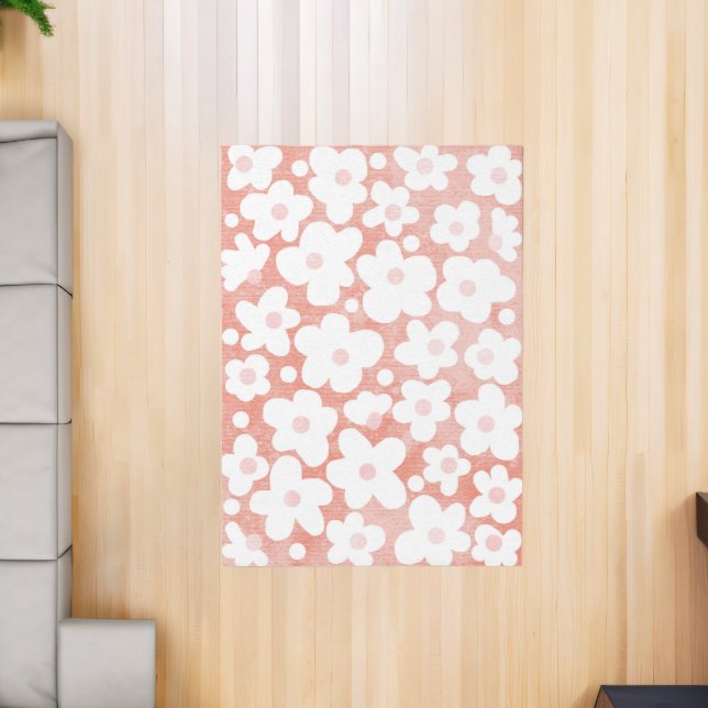 Cute Modern Retro Daisy Pattern Pink Terracotta Rug (Insitu (Indoor 2))