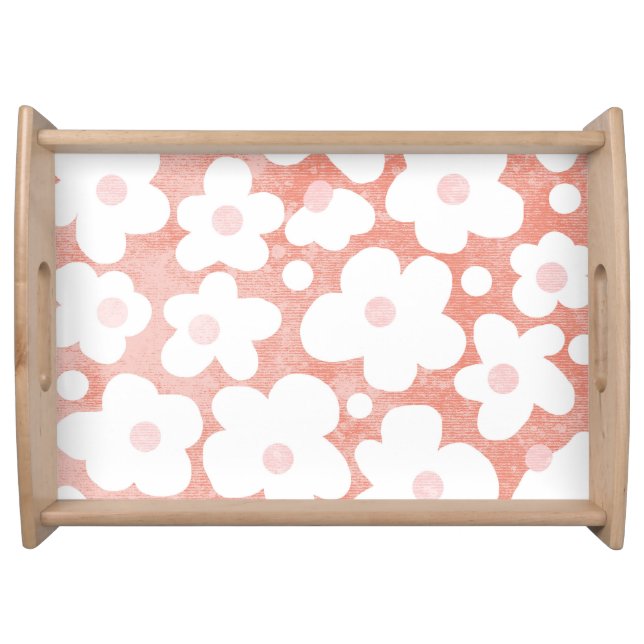 Cute Modern Retro Daisy Pattern Pink Terracotta Serving Tray (Front)