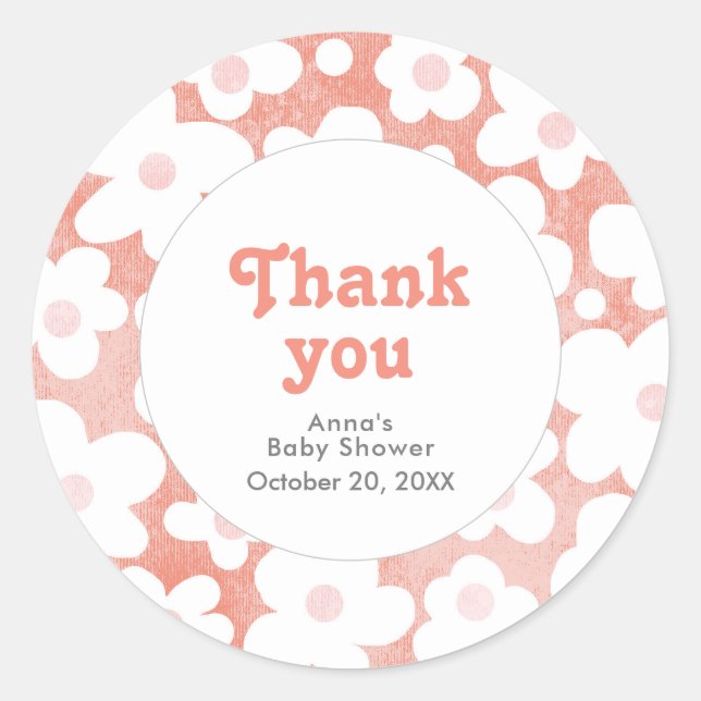 Cute Modern Retro Pink Daisy Floral Classic Round Sticker (Front)