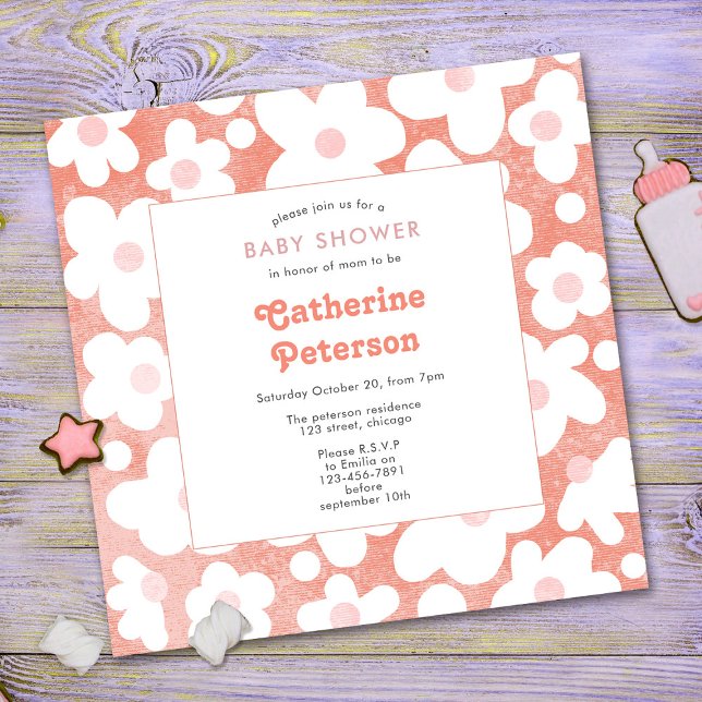 Cute Modern Retro Pink Daisy Floral  Invitation (Creator Uploaded)