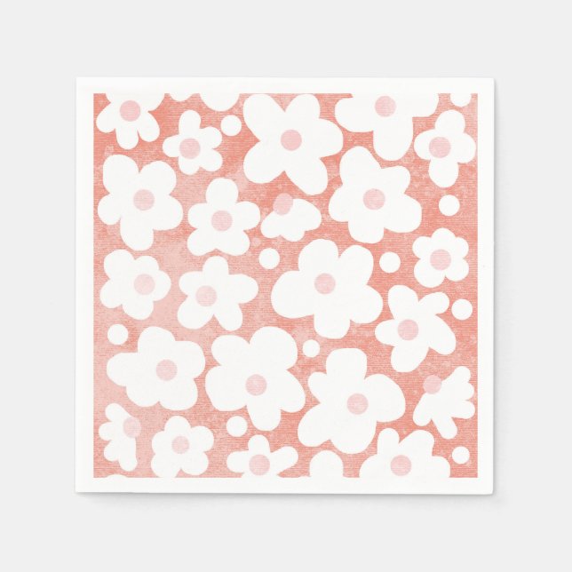 Cute Modern Retro Pink Daisy Floral Napkins (Front)