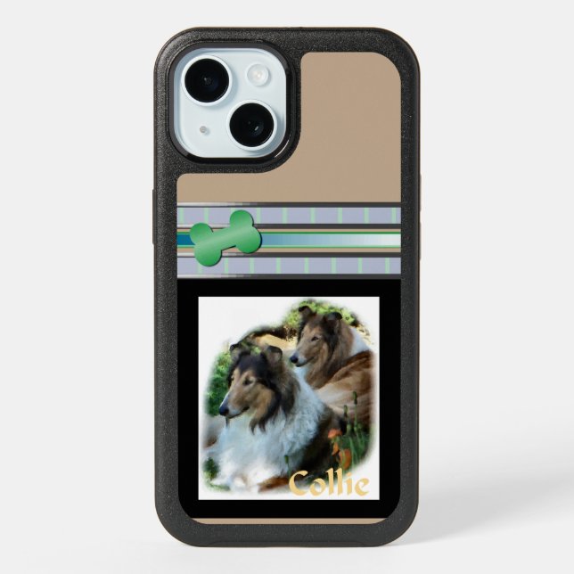 Cute Modern Rough Collies Dog Art iPhone 15 Case (Back)