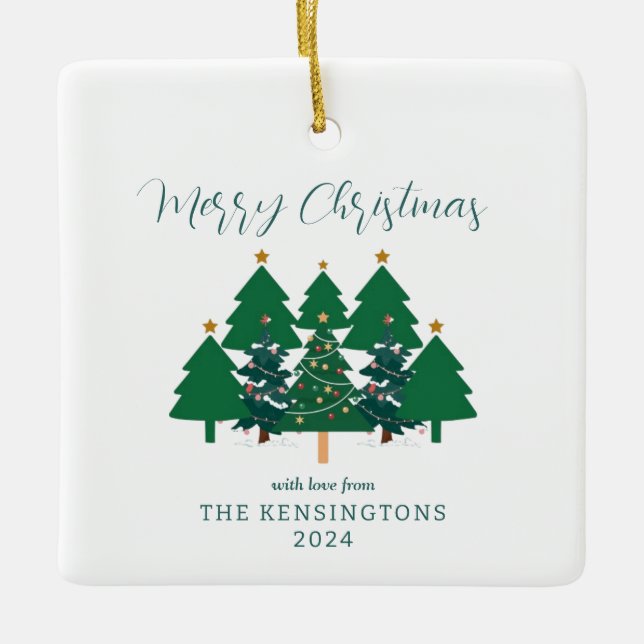 Cute Modern Rustic Christmas Trees  Ceramic Ornament (Front)