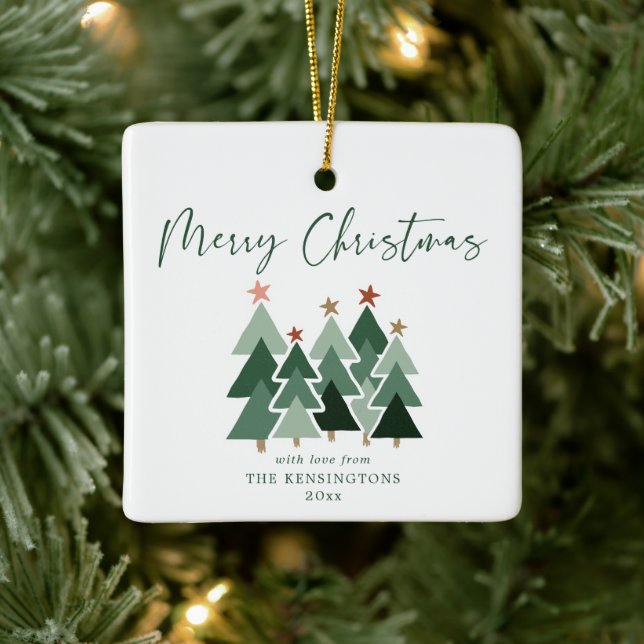 Cute Modern Rustic Christmas Trees Holiday Photo  Ceramic Ornament (Tree)