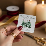 Cute Modern Rustic Christmas Trees Typography Square Sticker<br><div class="desc">Cute,  Modern yet Rustic Christmas Holiday Square Stickers featuring adorable little forests of rustic Christmas trees and Merry Christmas in modern typography.  Please contact us at cedarandstring@gmail.com if you need assistance with the design or matching products.</div>