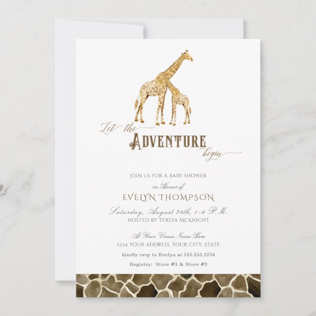 Cute Modern Safari Adventure Baby Shower Giraffes Invitation (Front)
