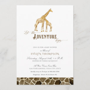 Cute Modern Safari Adventure Baby Shower Giraffes Invitation
