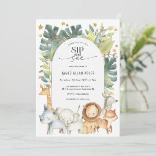 Cute modern safari sip and see baby shower invitation
