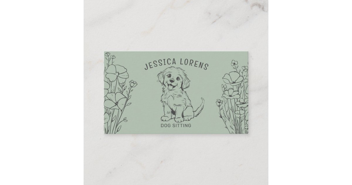 Cute Modern sage Green Dog Sitter, Puppy Walker Business Card Zazzle