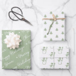 Cute Modern Sage Green Snowman Christmas Trees Wrapping Paper Sheets<br><div class="desc">A set of holiday designs with handwritten script "Merry Christmas" and "Happy Holidays" Christmas trees,  Snowman pattern,  set of three wrapping sheets,  best for the holiday season gift wrapping.</div>