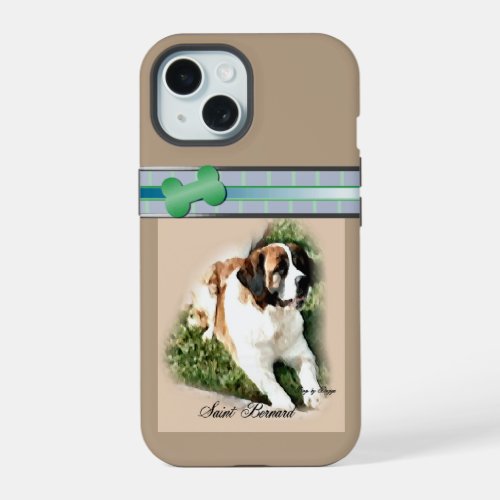 Cute Modern Saint Bernard Dog Art iPhone 15 Case