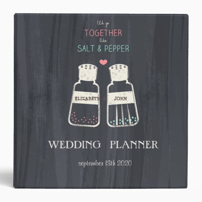 Cute Modern Salt & Pepper  Wedding 3 Ring Binder (Front)