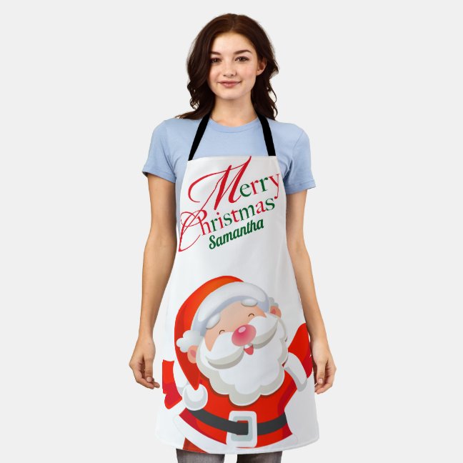 Cute Modern Santa Cartoon Merry Christmas Apron