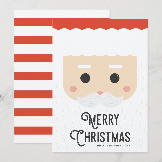 Cute Modern Santa Face Merry Christmas Holiday Card (Front/Back)