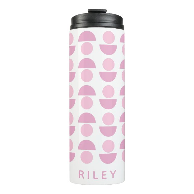 Cute Modern Scandinavian Art Pattern in Pink Name Thermal Tumbler (Front)