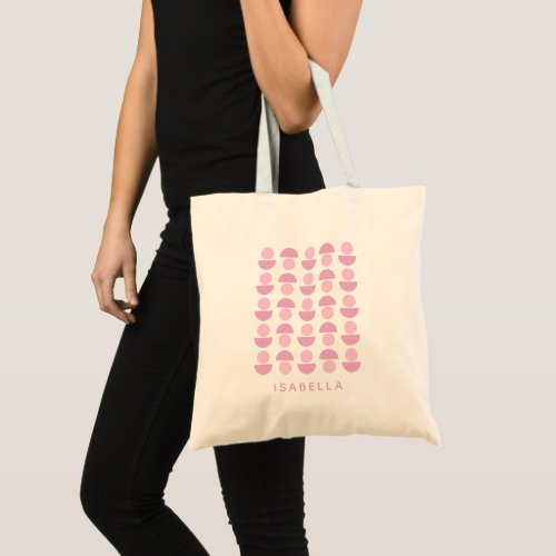 Cute Modern Scandinavian Art Pattern in Pink Name Tote Bag