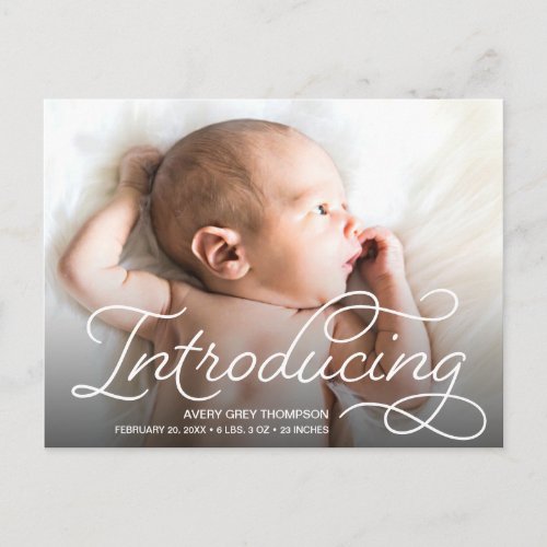 Cute Modern Script Introducing Baby Photos Postcard