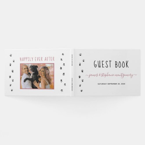 Cute Modern Script Personalized Pet Wedding Photo Guest Book