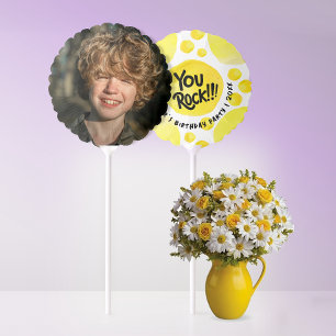 Cute Modern Script You Rock Yellow And Black Photo Balloon