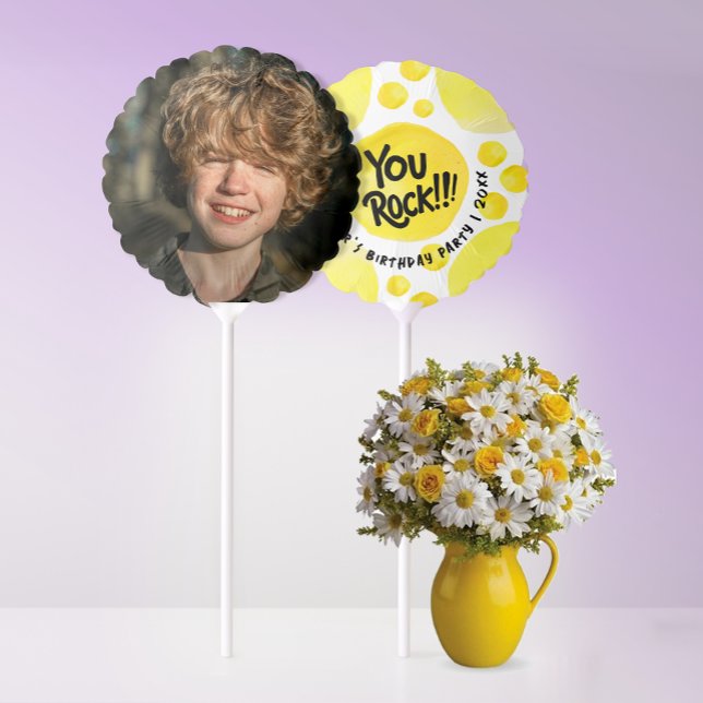 Cute Modern Script You Rock Yellow And Black Photo Balloon (Creator Uploaded)