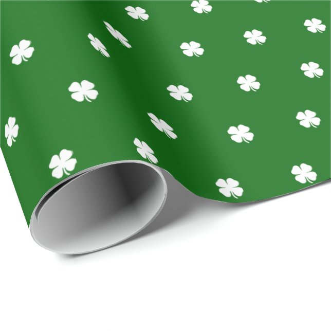 Cute Modern Simple Emerald Green Lucky Clovers Wrapping Paper (Roll Corner)