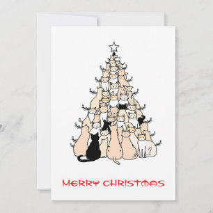 Cute Modern Simple Minimal Cat Christmas Tree Holiday Card