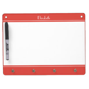 Cute Modern Simple Monogrammed Red Message Dry Erase Board With Keychain Holder