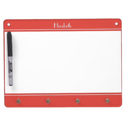Cute Modern Simple Monogrammed Red Message  Dry Erase Board With Keychain Holder