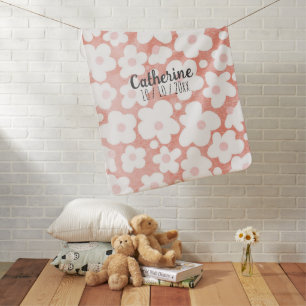 Cute Modern Simple Pastel Daisies Pink Terracotta Baby Blanket