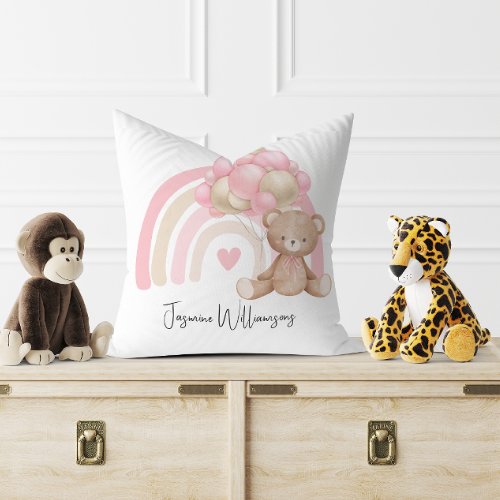 Cute modern simple pink girly teddy throw pillow