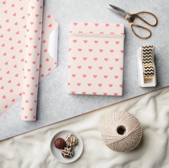 Cute Modern Simple Pink Hearts on Cream Wrapping Paper (Crafts)