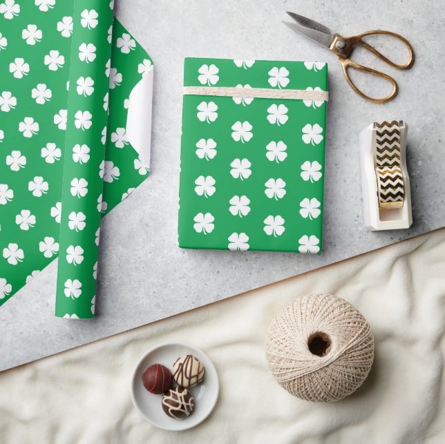 Cute Modern Simple Shamrock Green Lucky Clovers Wrapping Paper (Crafts)